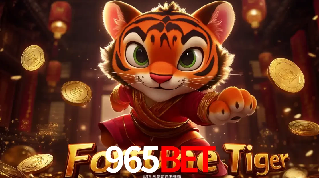 O carismático mascote do jogo de slot Fortune Tiger, um tigre fofo em pose de artes marciais, pronto para trazer sorte e multiplicadores de ganhos no cassino online 965bet.