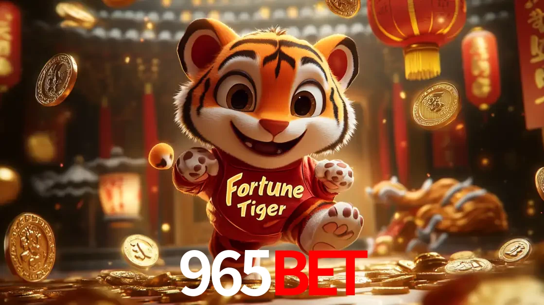 O alegre personagem do Fortune Tiger correndo sobre um caminho de moedas de ouro, simbolizando os grandes prêmios e a diversão do popular jogo de slot do 965bet.